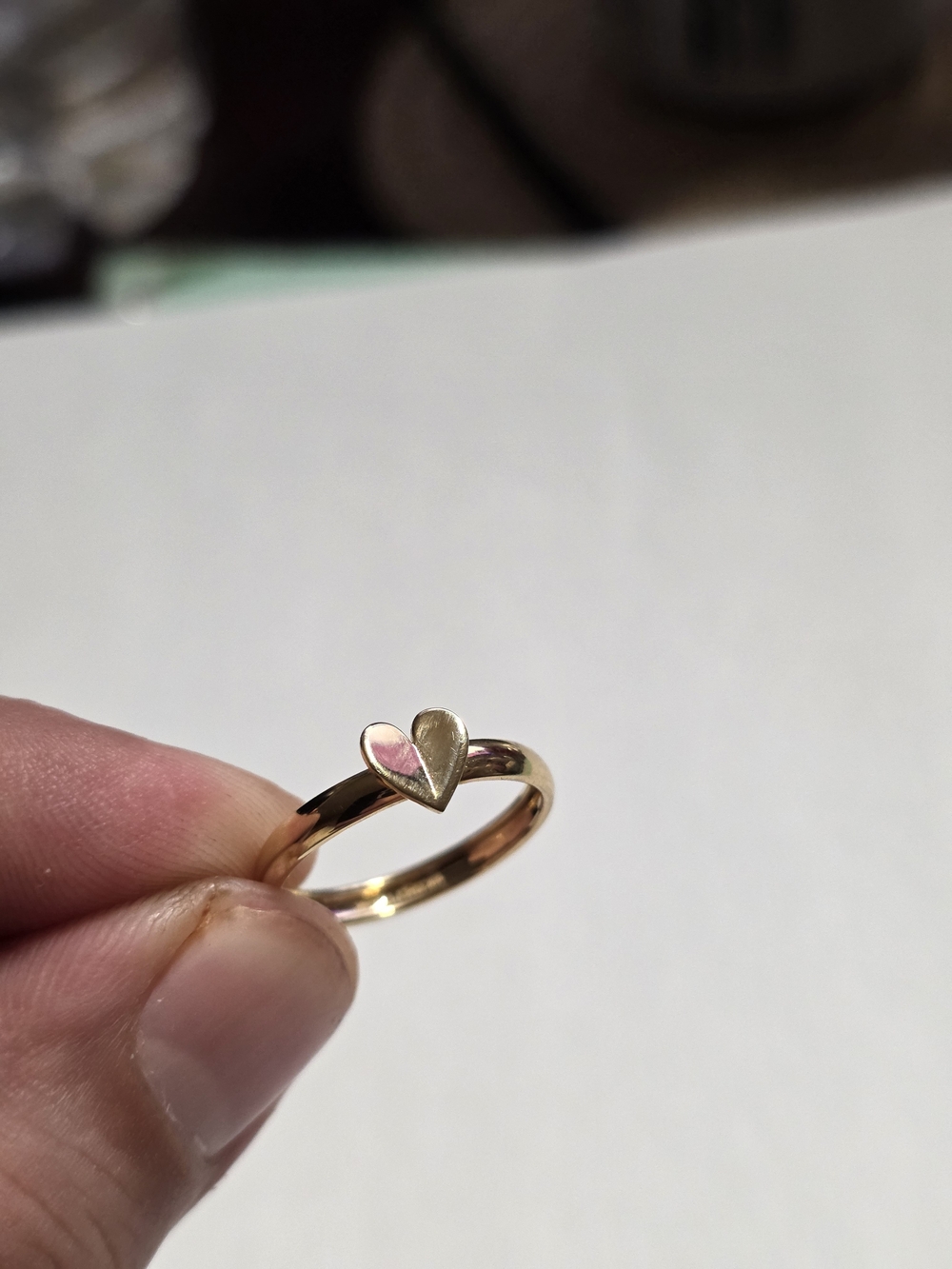 Beautiful 10k Gold Heart Ring - Women's Minimal Stackable Band